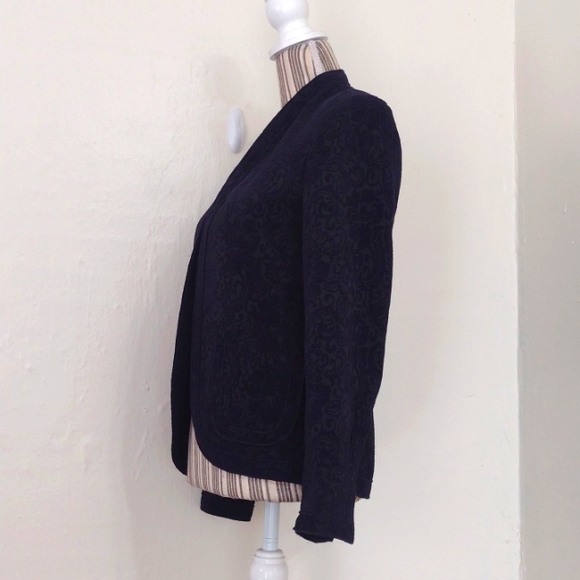 Coldwater Creek Navy Damask Corduroy Open Blazer w Pockets Size XS - Picture 4 of 14